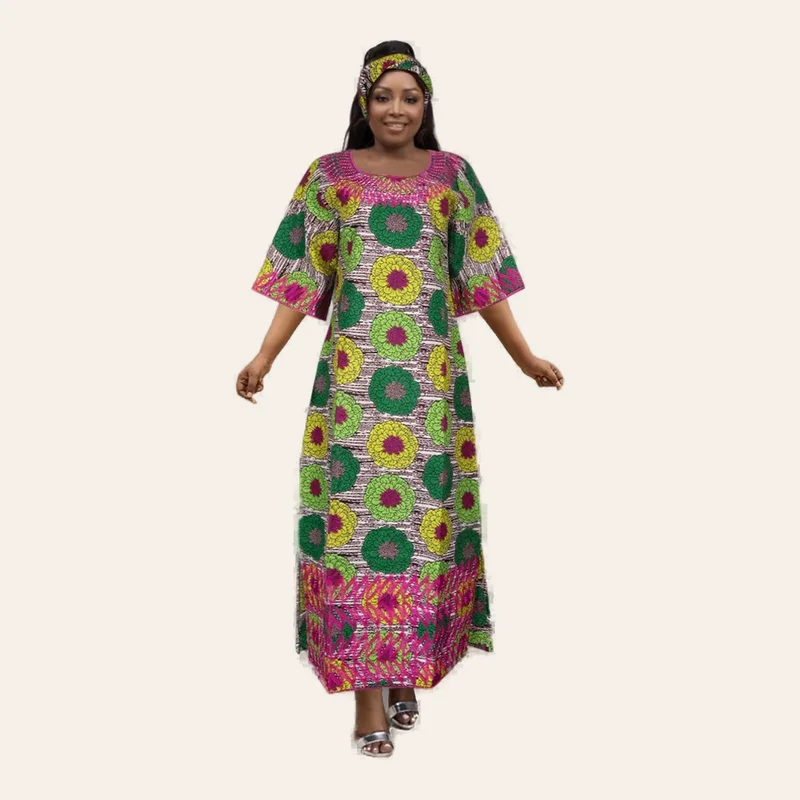 Robe Africaine Bazin Femme - Collection Florale Brodée Modèle 1