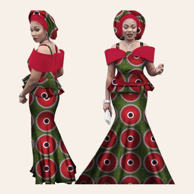 Ensemble 2 pièces Femme Bazin Dashiki Imprimé - Haut et Jupe Longue Modèle 1