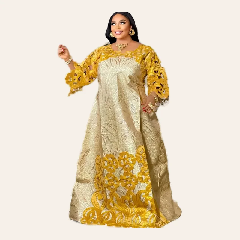 Robe Africaine Maxi Femme Bazin Champagne